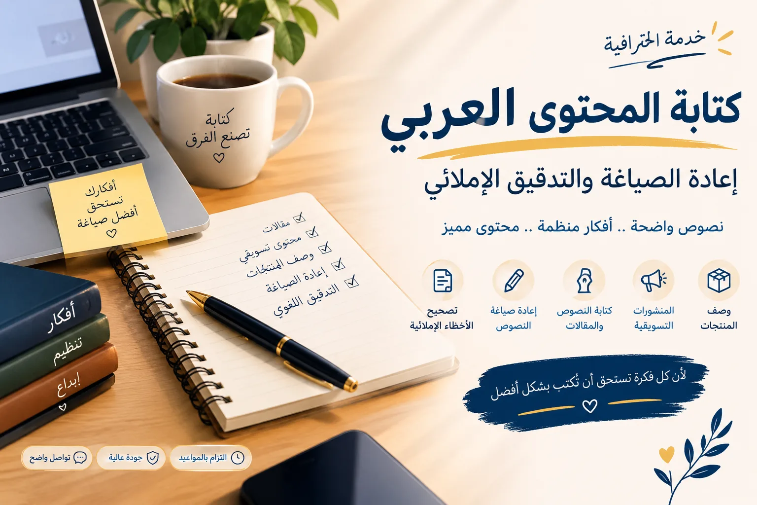 كتابة وإعادة صياغة النصوص باللغة العربية مع التدقيق الإملائي