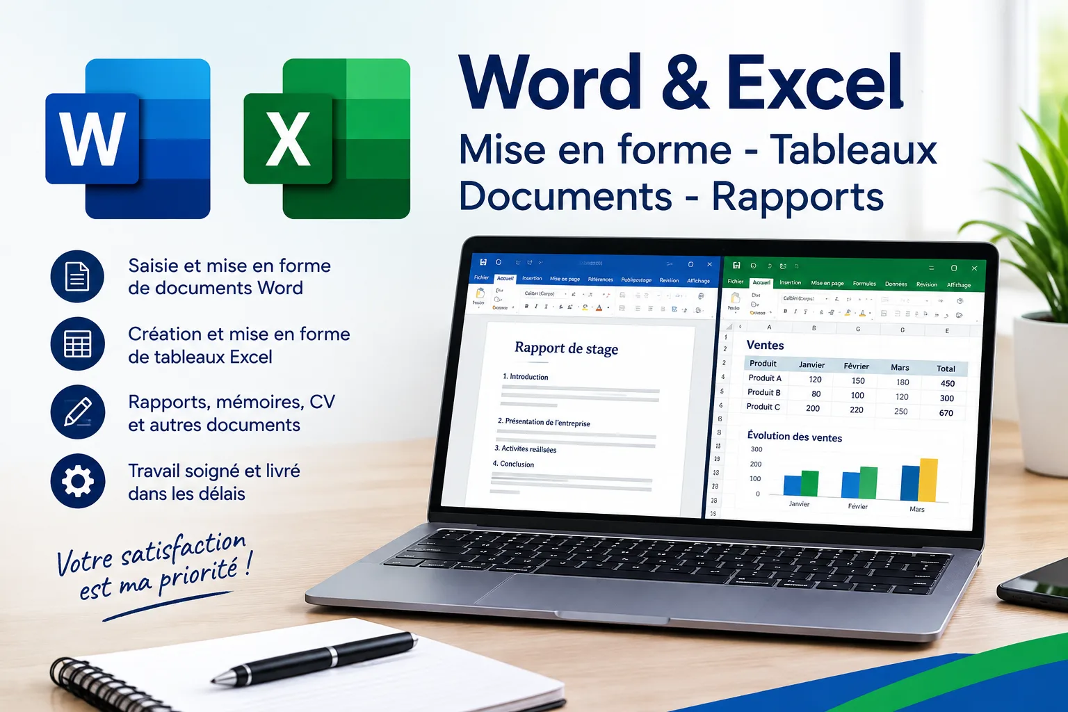 Je réalise vos travaux Word et Excel avec une mise en forme professionnelle