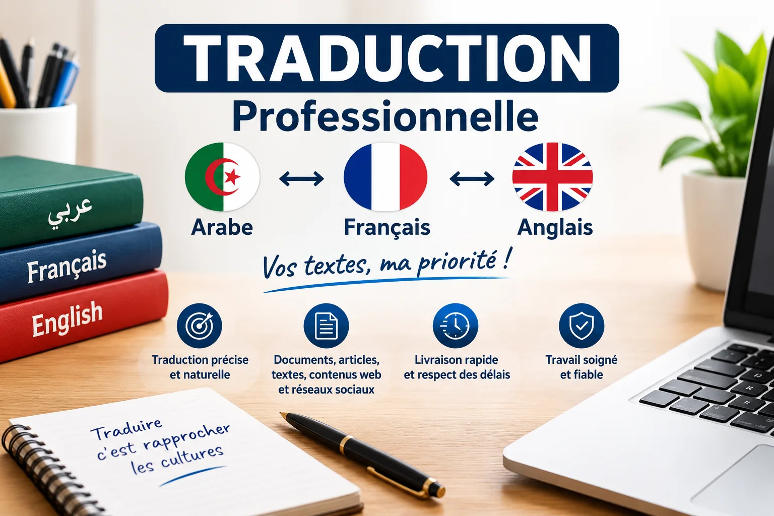 Traduction professionnelle arabe- français-anglais