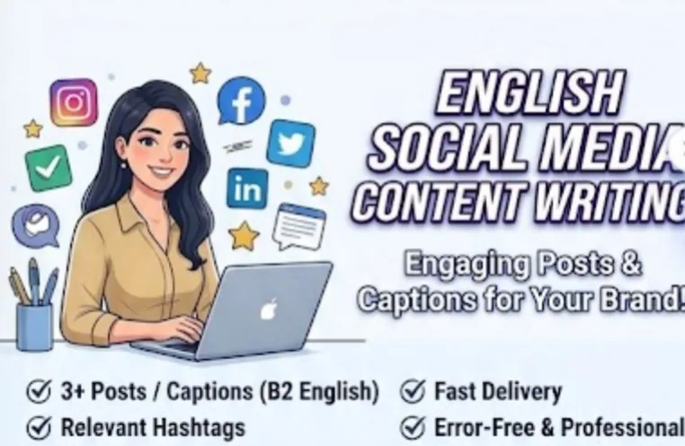 I will write engaging English social media posts and captions for your brand