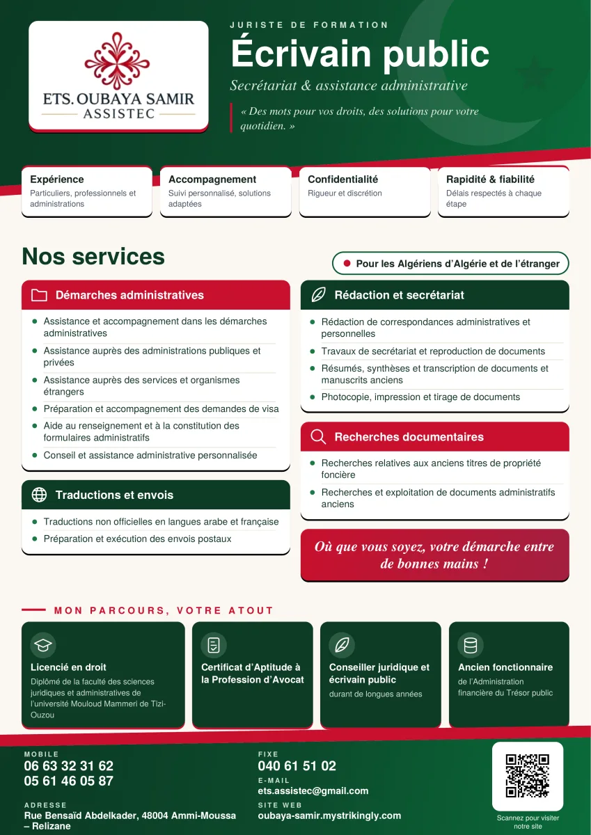 Ecrivain public et Assistant en démarches administratives